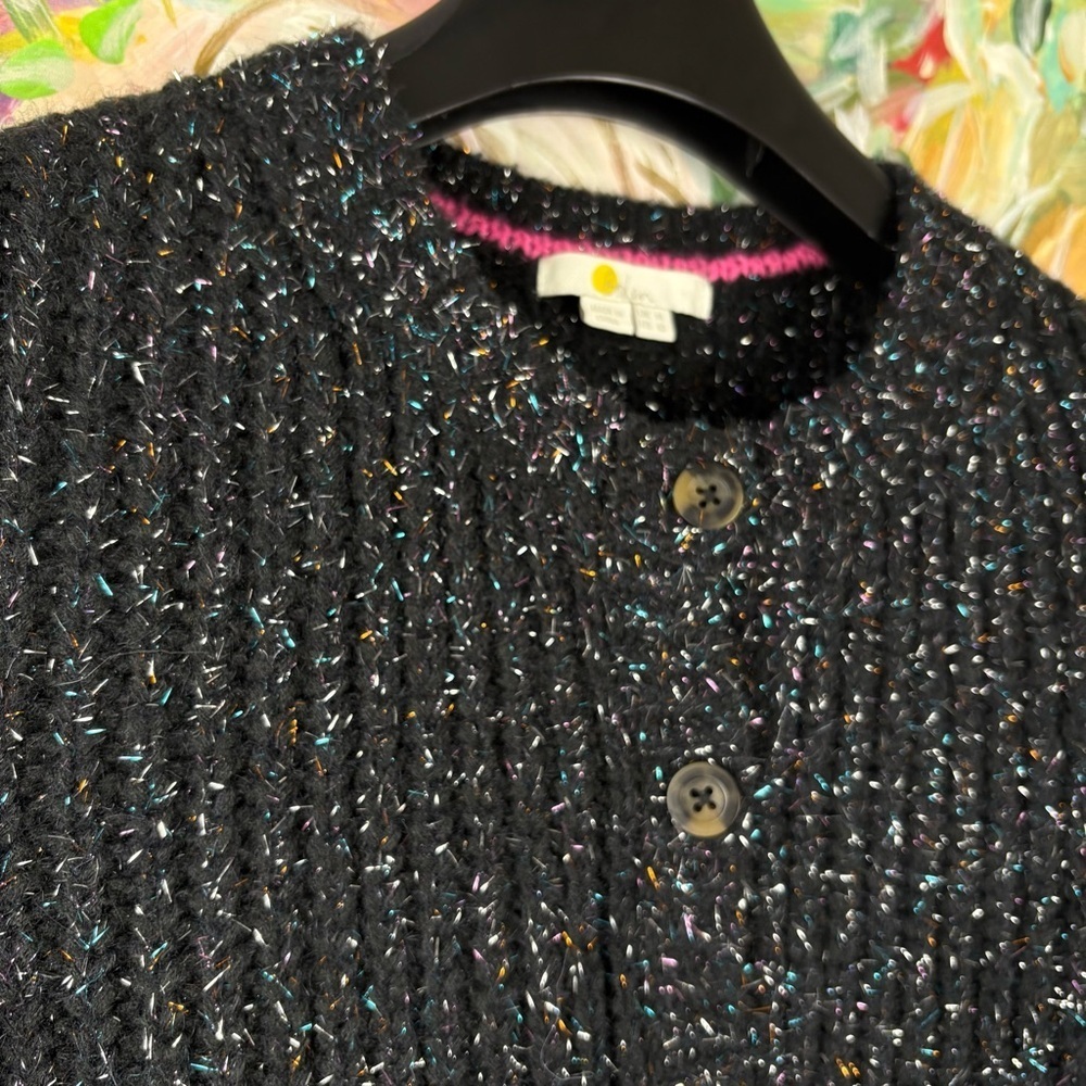 Boden Black Speckled Knit Button Front Cardigan US 10 UK 14 - Picture 4 of 9